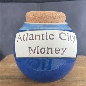Tumbleweed Pottery "Atlantic City Money" Ceramic Bank Jar With Cork Lid Stopper